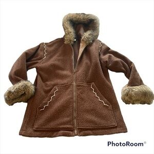 Tasha Polizzi fur lined brown western style coat